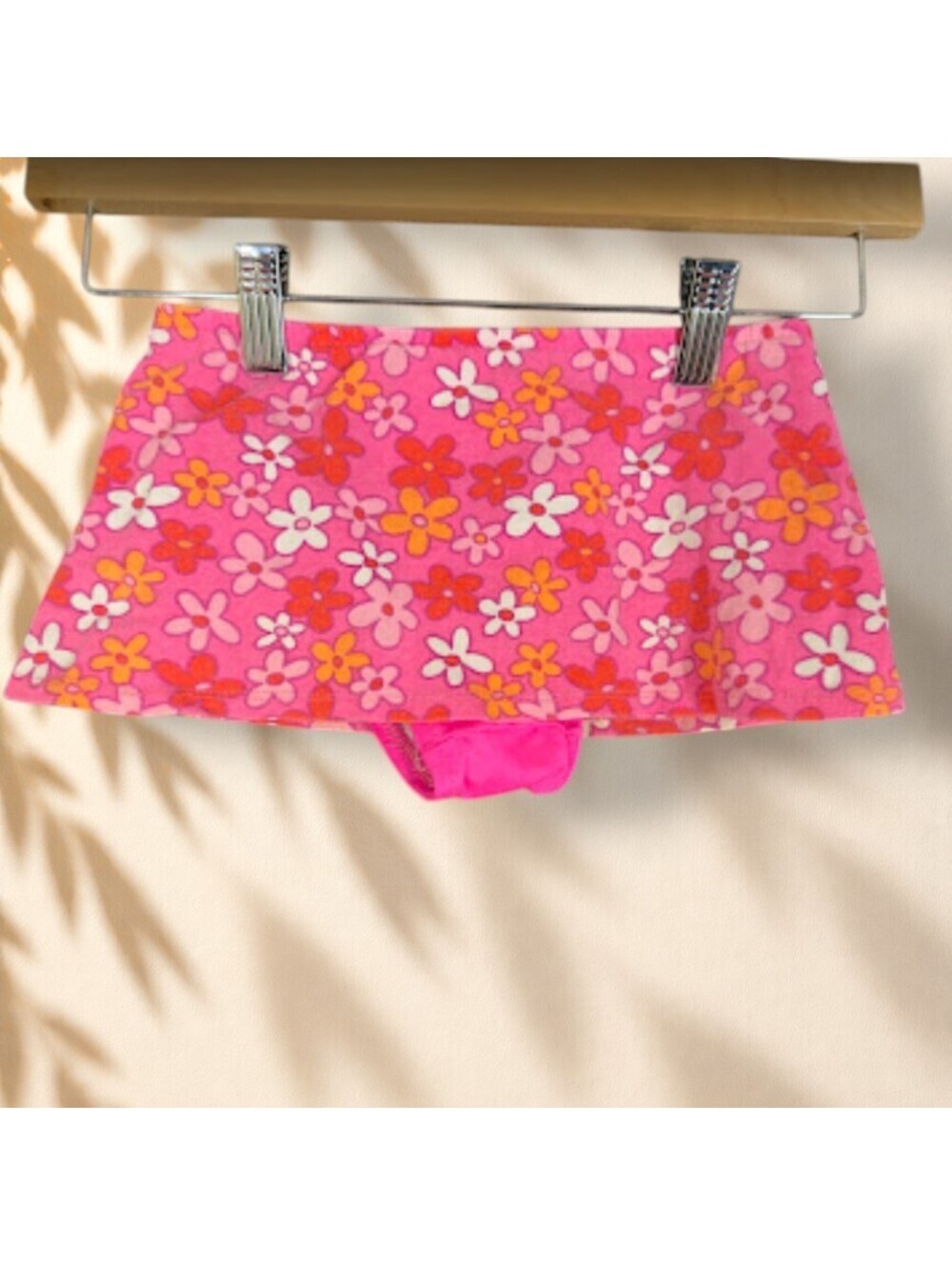 Unbranded Swimsuit Girls 6 Pink Floral 2 Piece Skirt Bikini Top Beach Swimwear